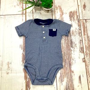 Carter’s Bodysuit Short Sleeve Navy Blue & White Striped Sz 24M